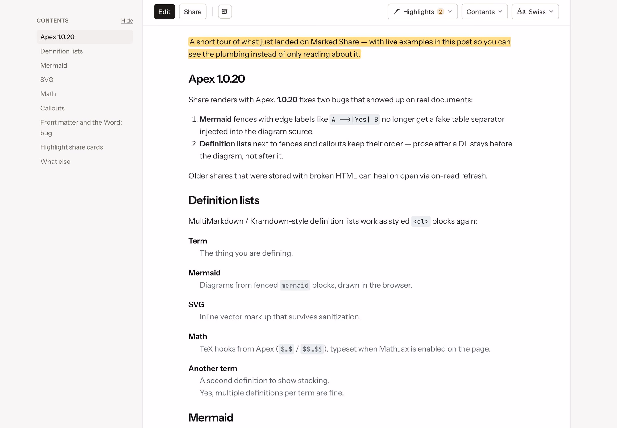 Marked Share preview