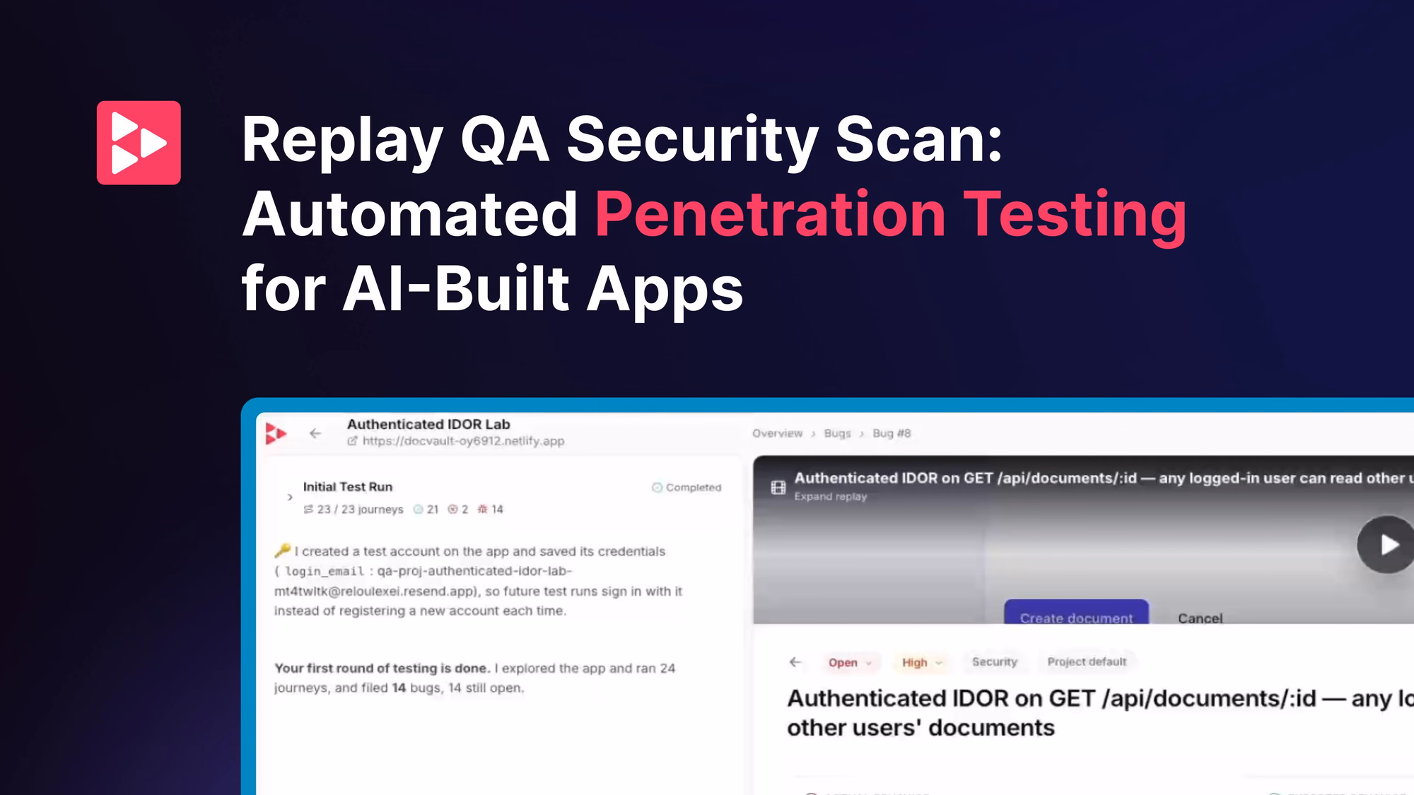 Replay QA Security Scan preview