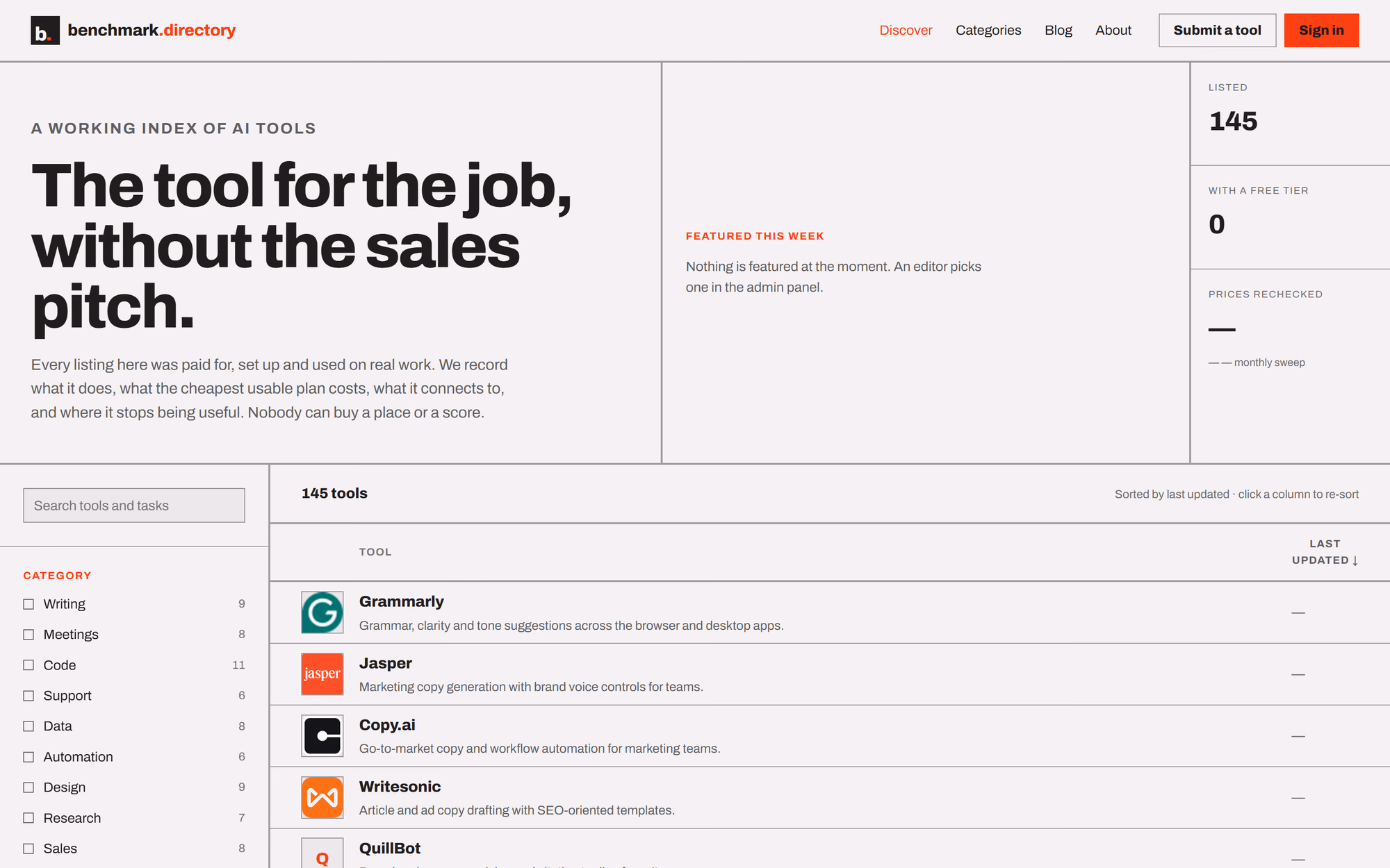 benchmark.directory — the tool for the job, without the sales pitch preview