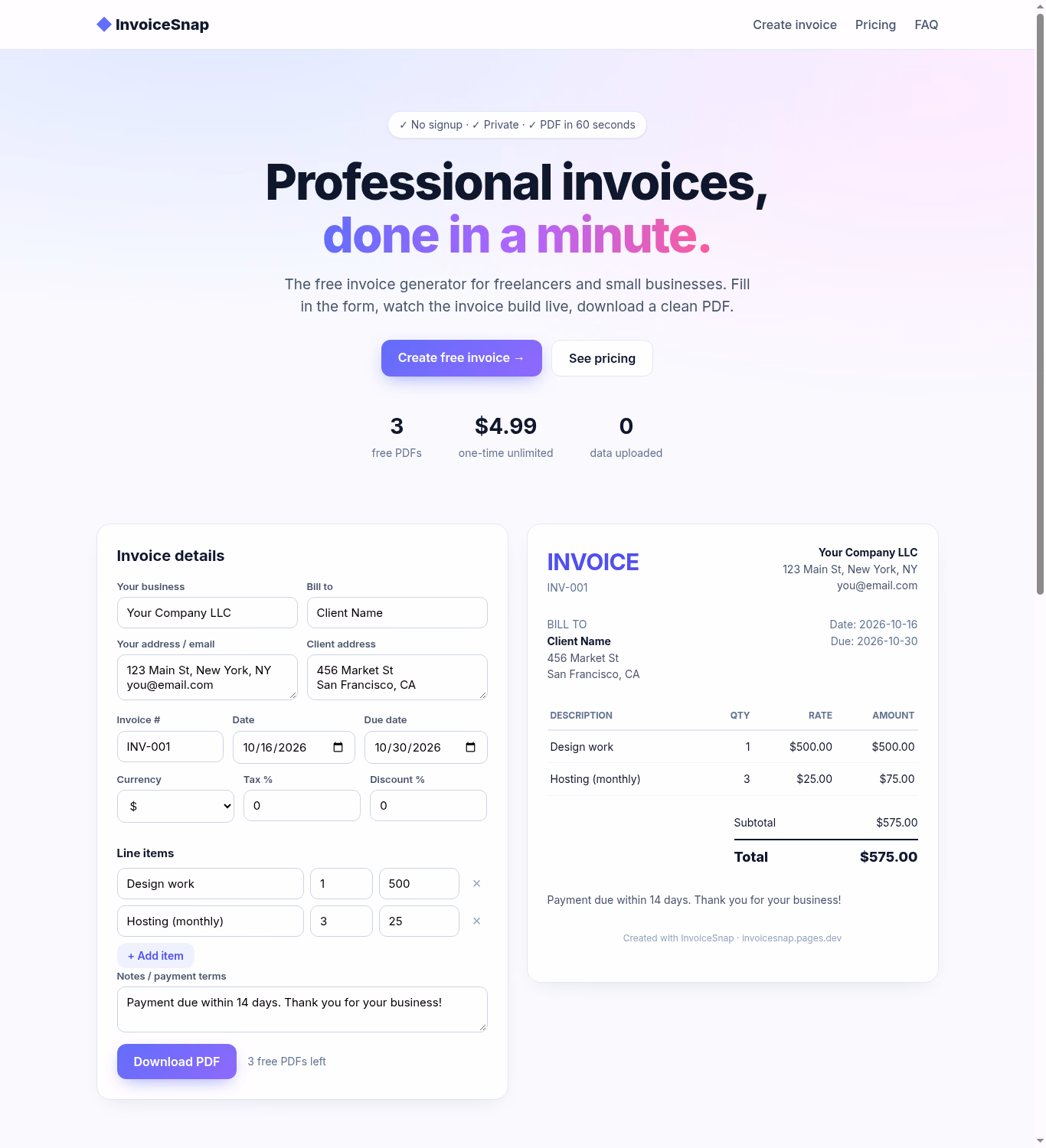 Invoice Generator · Gaiya365 preview
