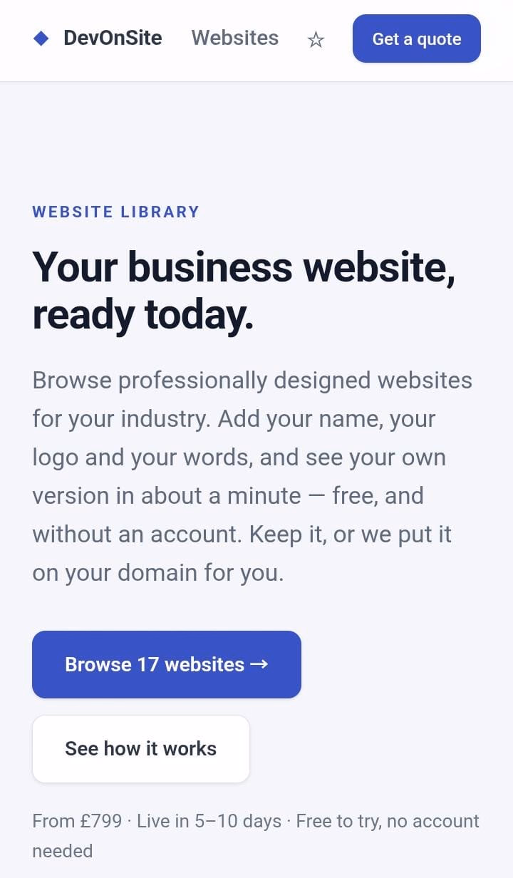 Small Business Website Design, Live in Days | DevOnSite preview