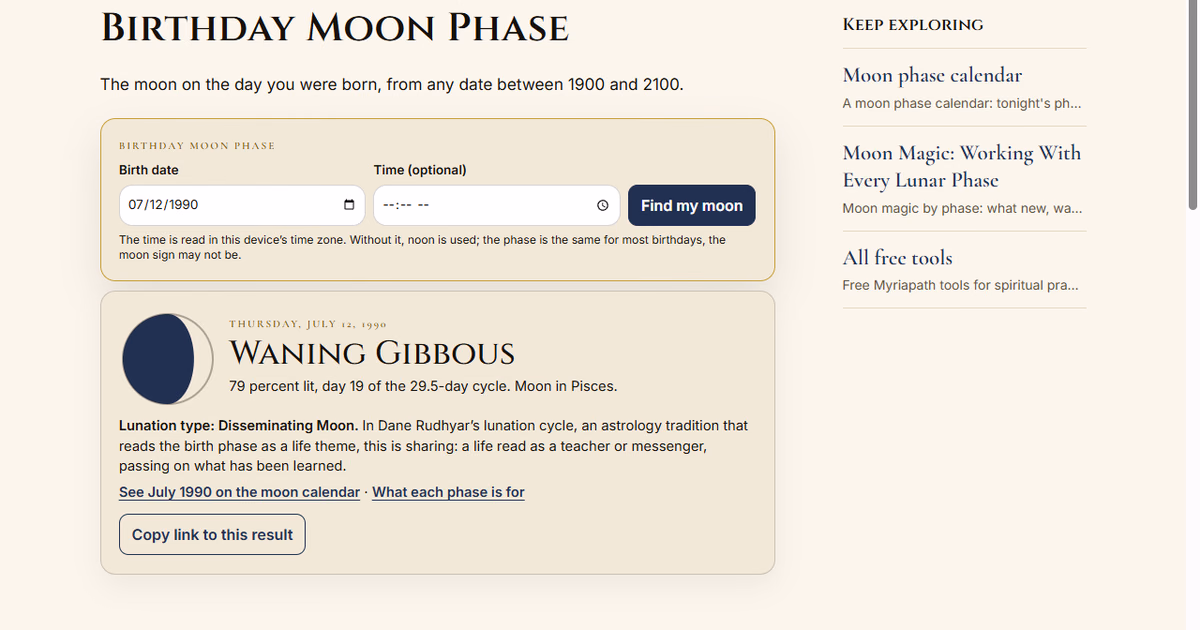 Birthday Moon Phase Calculator preview