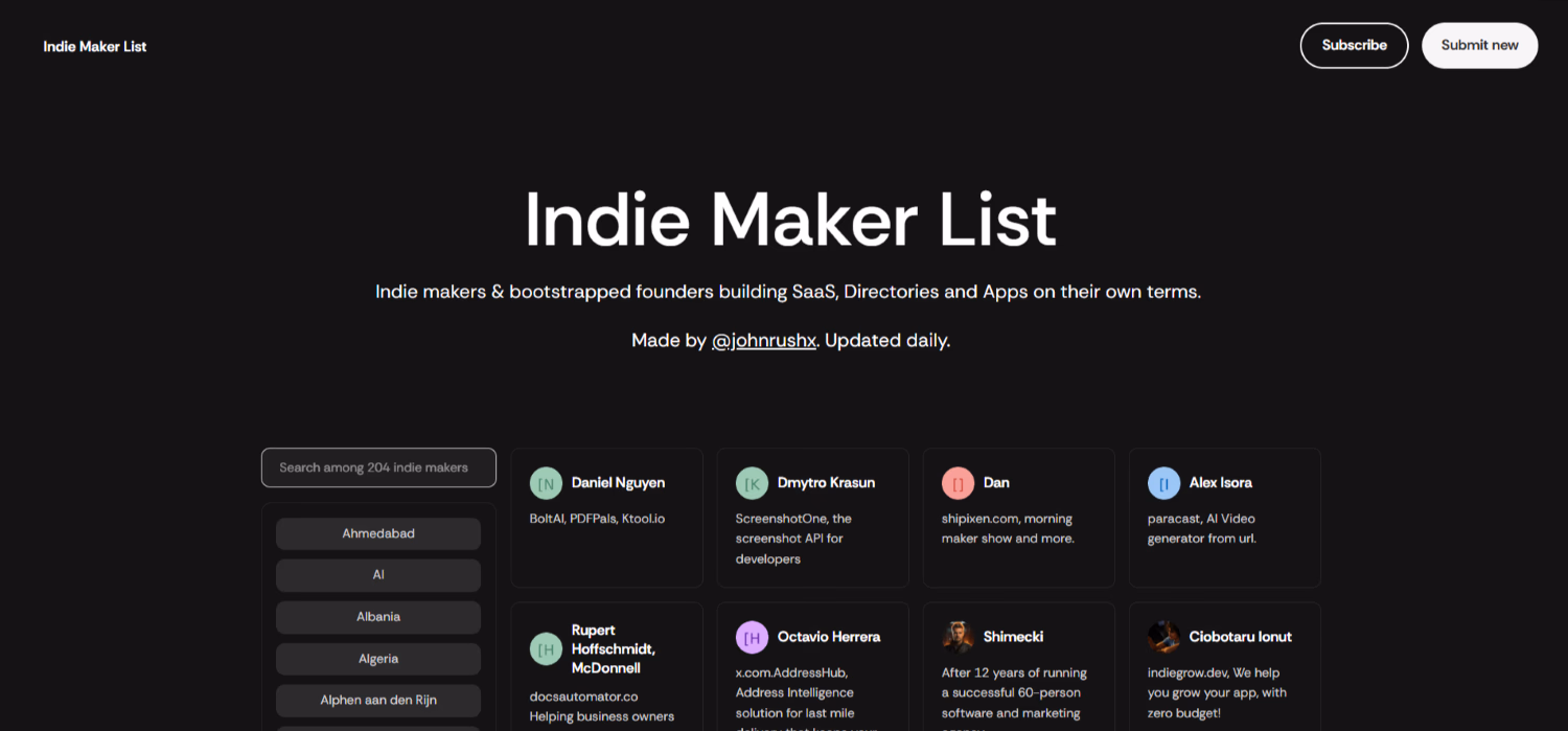 Indie Maker List preview