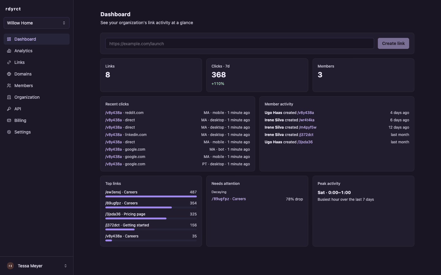 Free URL shortener and QR code generator - rdyrct preview