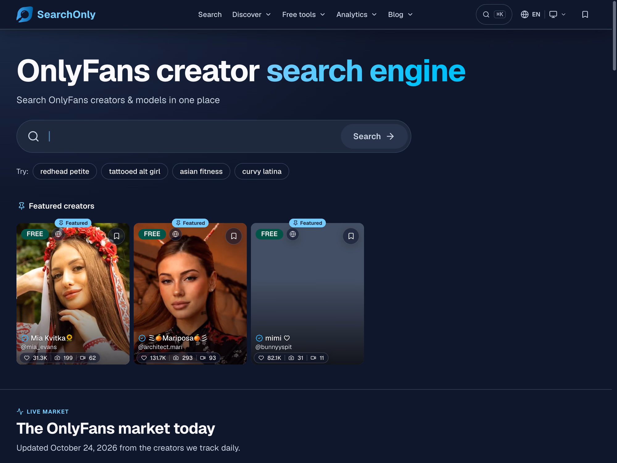SearchOnly — Creator Discovery & Analytics preview